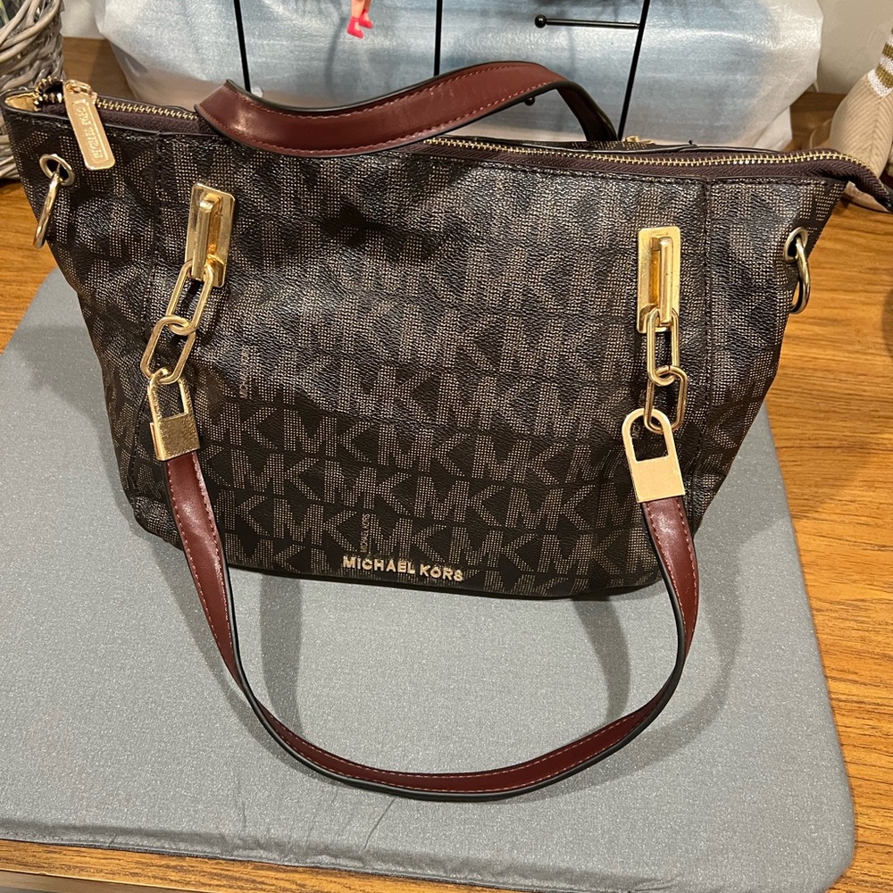 Michael Kors Brown Signature Tote Bag with Gold Hardware